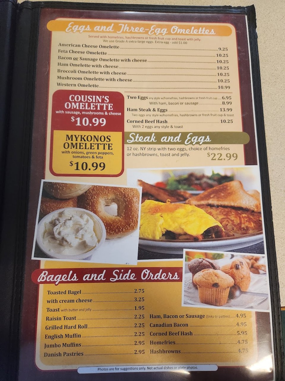 Printed menu showing sandwiches and breakfast choices.