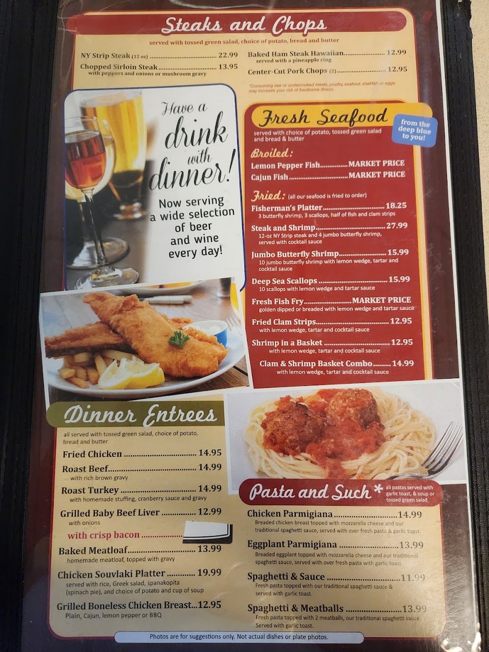 Restaurant menu with family-friendly breakfast items.